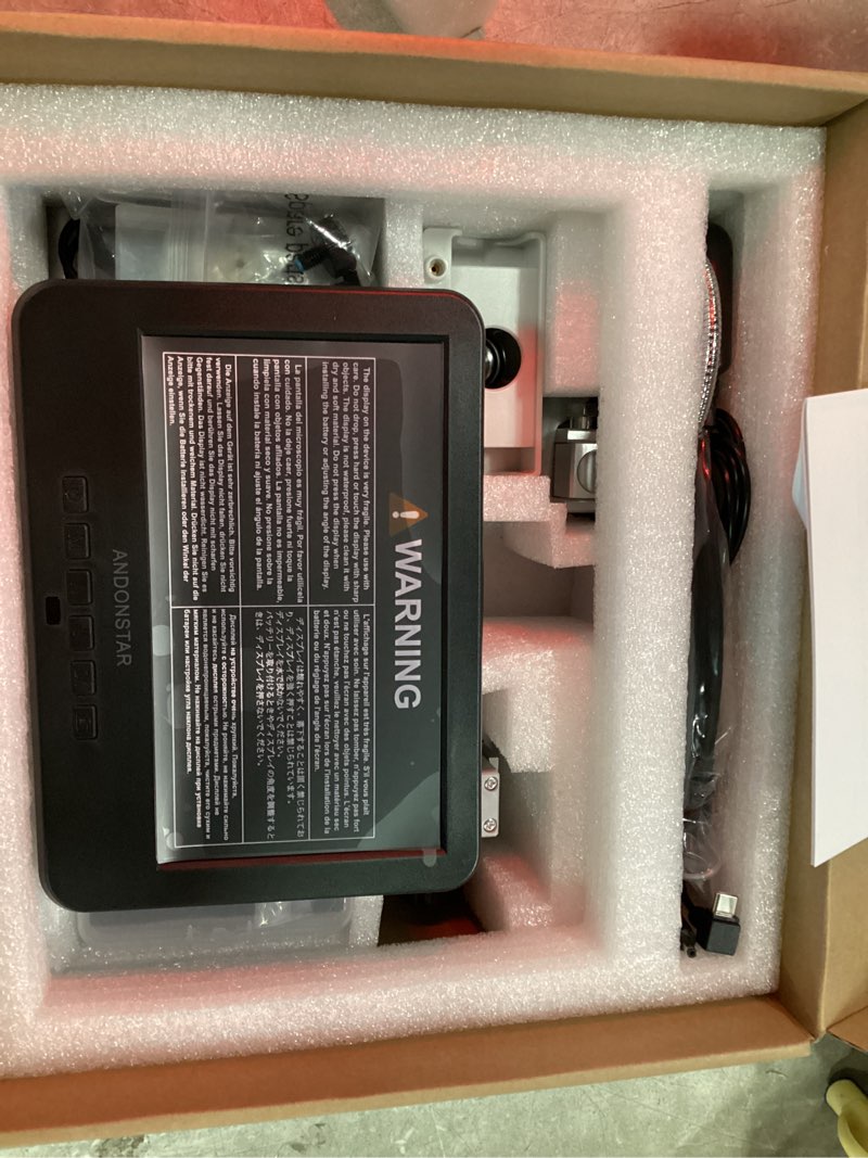 Condition photo showing As Is for andonstar ad246s-m hdmi digital microscope 2000x for adults, 3 lens 2160p uhd video record, 7 inch lcd soldering microscope for electronics repair, error coins, pro boom arm stand, windows compatible