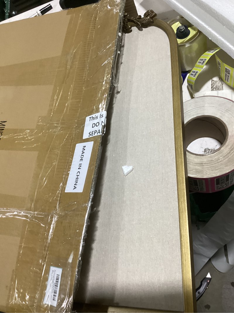 Condition photo showing Good Condition for Vintage Arch Scalloped Rectangle Framed Pin Board Linen Display Bulletin Board Large Fabric Picture Memo Decorative Pinboard for Xmas Gift Wall Office(Arch,13" X 25",Vintage Golden) Vintage Golden 13" x 25" Arch