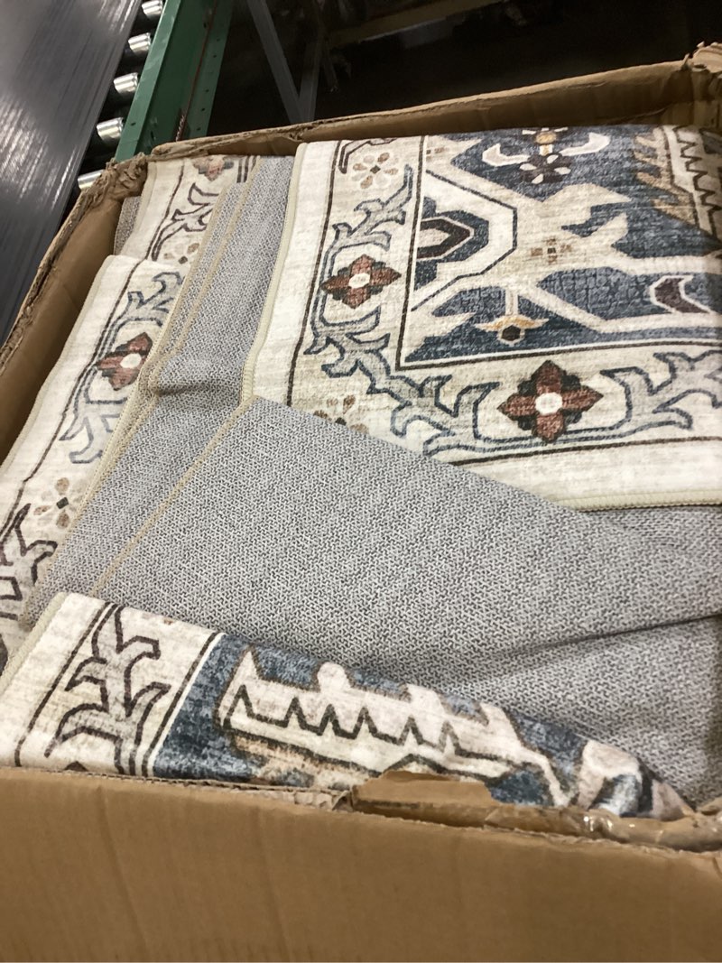 Condition photo showing Good Condition for area rugs for living room: 10x14 washable rug vintage pattern large non-slip stain resistant soft durable floor carpet for bedroom, dining room, home office - blue 10' x 14' (rectangular) blue