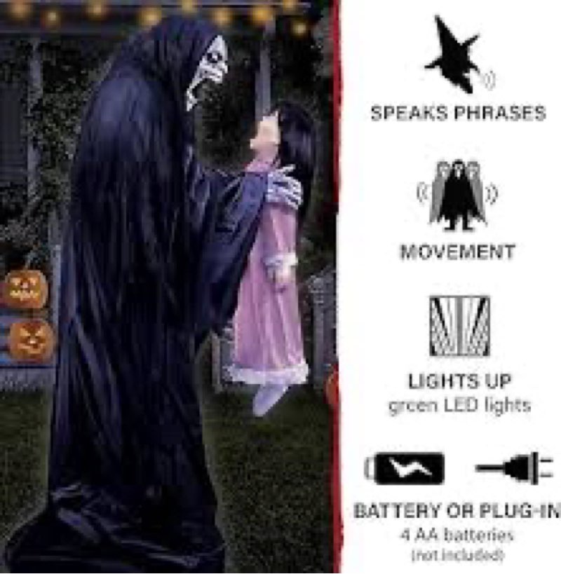 (SIMILAR ITEM) Haunted Hill Farm Soul Sucker Demon Reaper with Child by Tekky, Motion-Activated Talking Halloween Animatronic for Creepy Indoor or Covered Outdoor Halloween Decorations, Plug-in or Battery Operated
