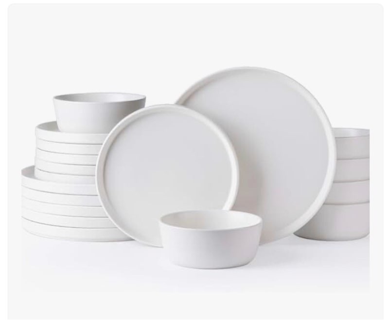 Porcelain Dinnerware Sets - KilomSumat 18 Piece Plates and Bowls Sets for 6, Modern Ceramic Dining D