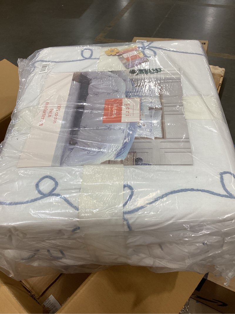 Condition photo showing Good Condition for peri home sasha bows cotton comforter & sham set twin blue 2-piece | cottage core twin blue sasha bows