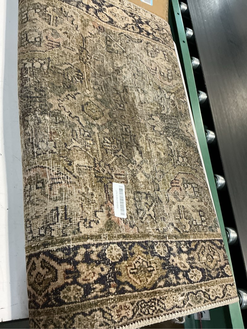 Condition photo showing Good Condition for loloi layla collection lay-03 olive/charcoal 2'-6" x 9'-6" .13" thick runner rug, soft, durable, vintage inspired, distressed, low pile, non-shedding, easy clean, printed, living room rug