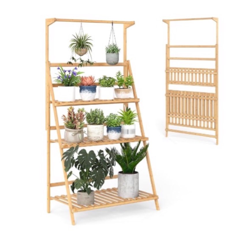 COPREE Bamboo 3-tier Hanging Plant Stand Ladder Planter Shelves Flower Pot Organizer Rack Display Shelving Plants Shelf Unit Holder Ladder-large  