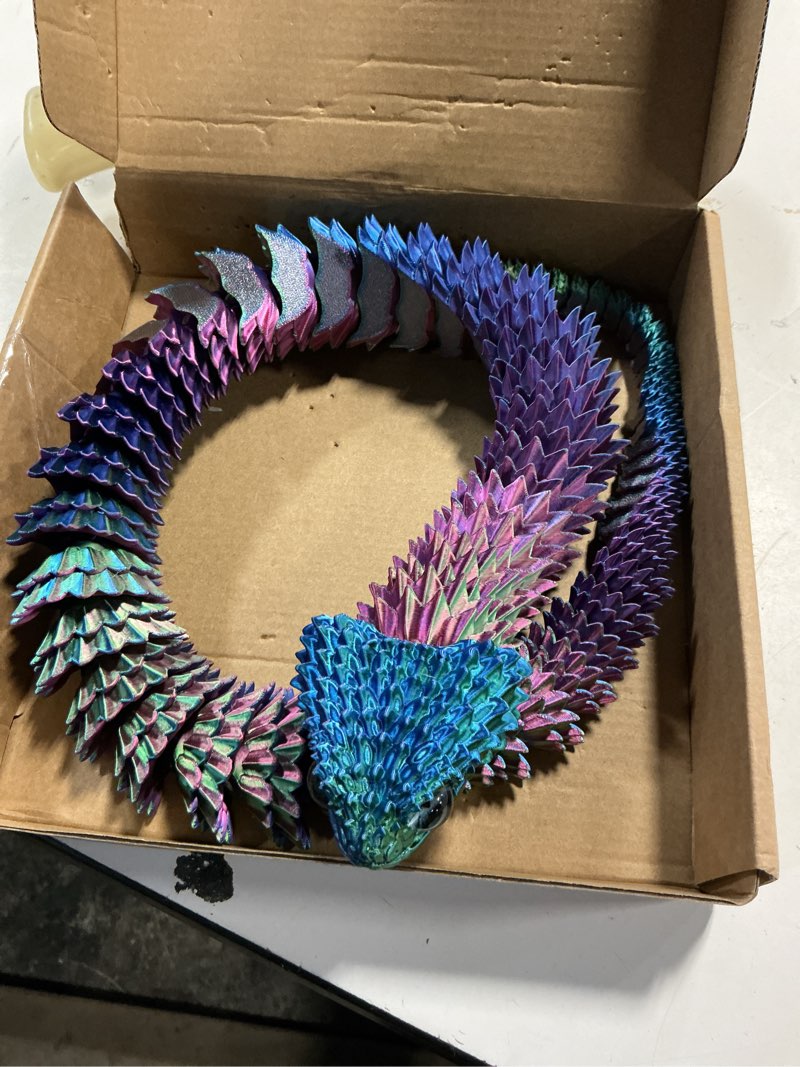 Condition photo showing Good Condition for 35.5-inch oversized 3d printed snake model with movable teeth and flexible joints, reptile animal figurine, stress relief, surprising and magical gift (35.5in red blue yellow)