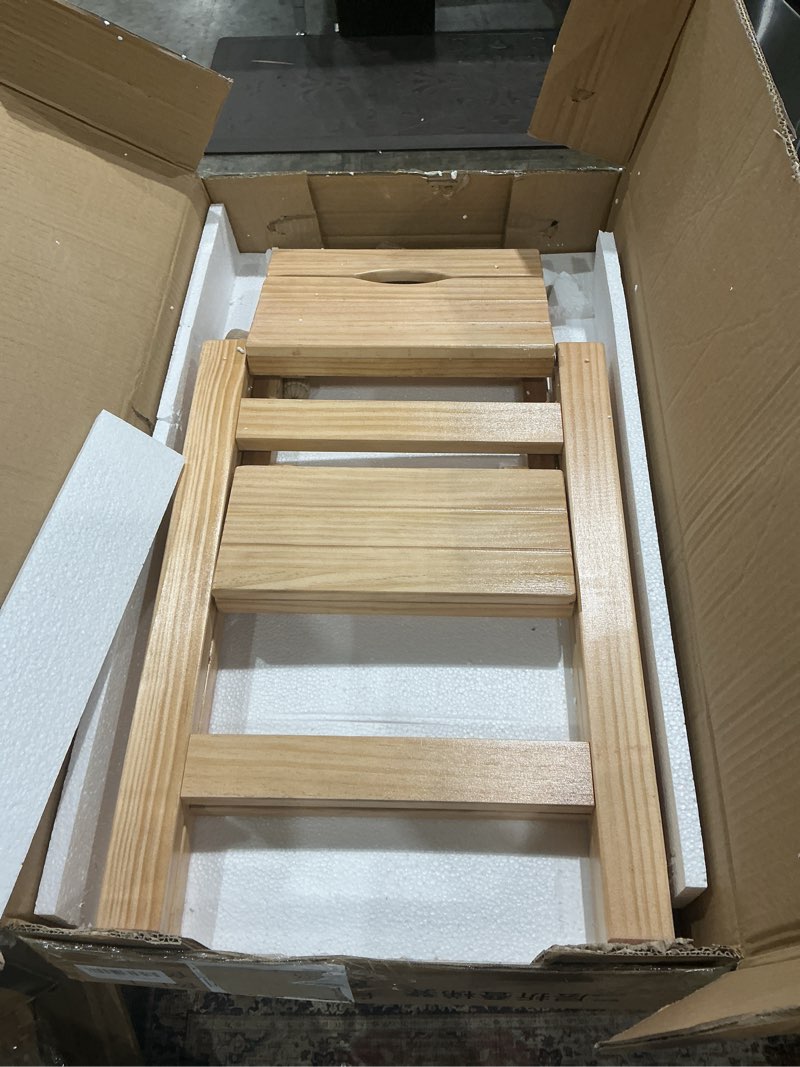 Condition photo showing Good Condition for wooden step stool, foldable 3 step ladder, solid wood ladder stool for for home, kitchen & garden walnut walnut 3 step