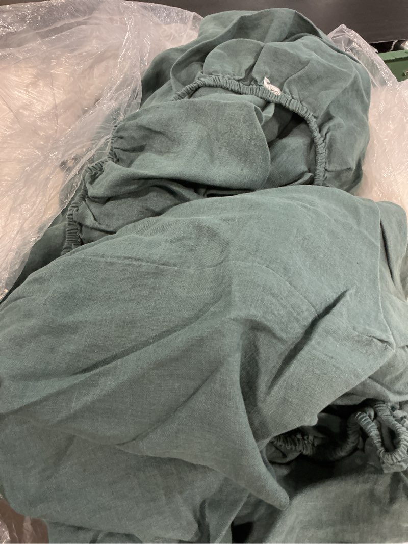 Condition photo showing As Is for quince european linen double flange duvet cover, king/cal king, pine