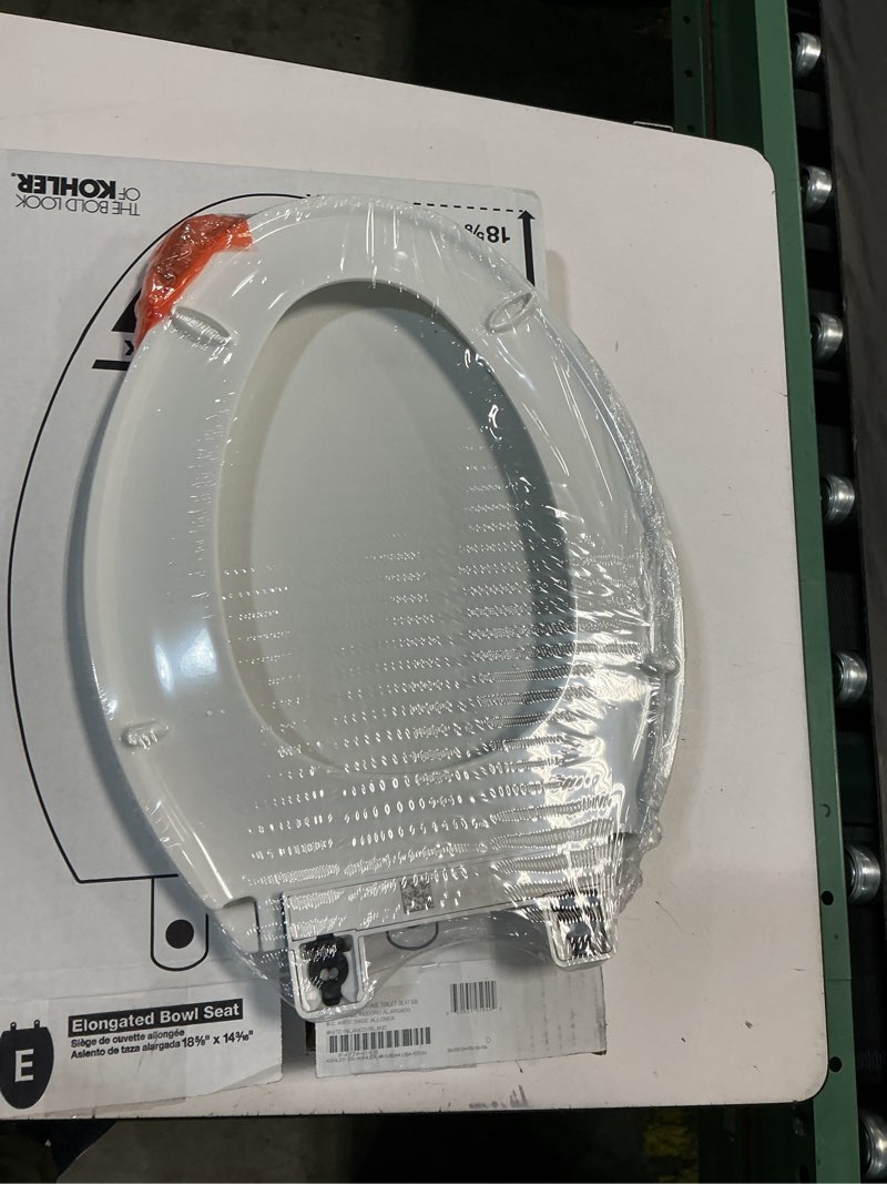 Condition photo showing New/Like New for kohler k-4774-0 brevia elongated white toilet seat with quick-release hinges and quick-attach hardware for easy clean, white