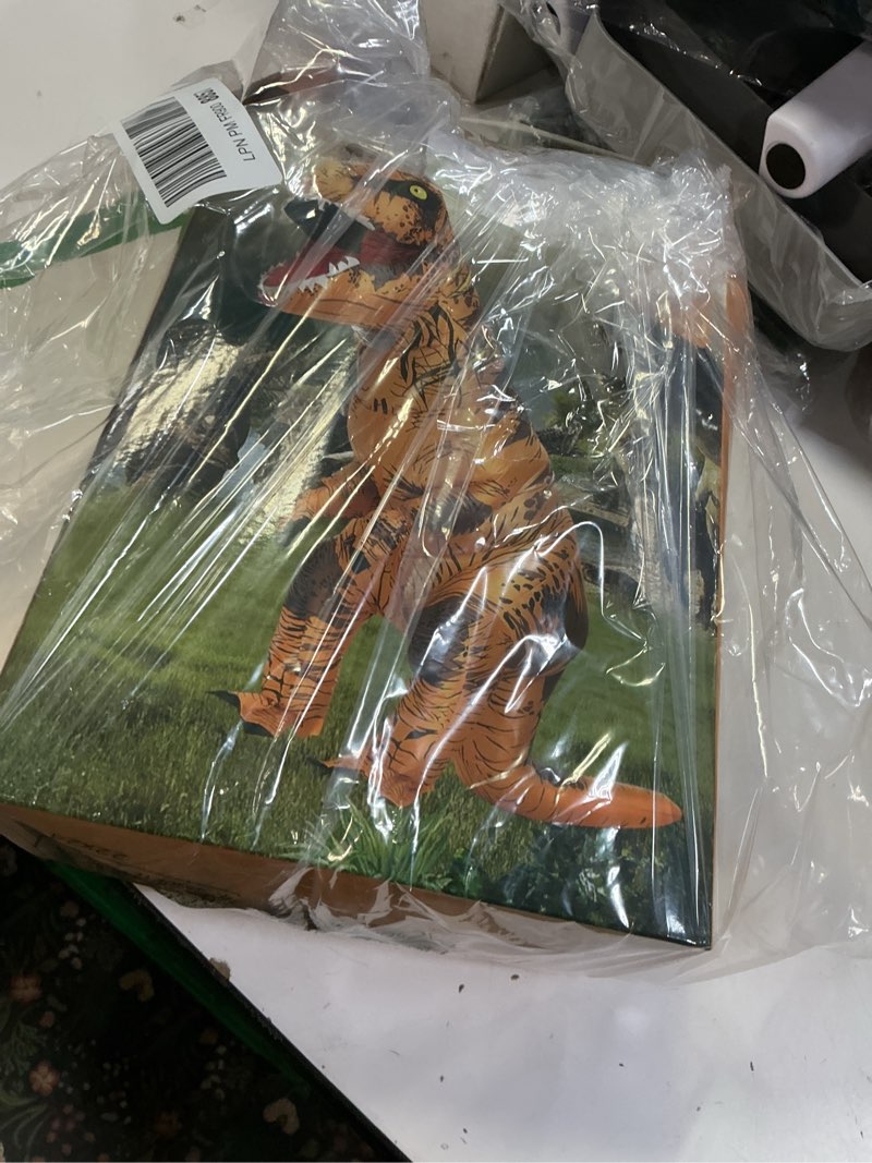 Condition photo showing New/Like New for Halloween Inflatable Dinosaur Costume Adult Fancy Dinosaur Suit Blow up Trex Costume Full Body Dino Costume For Halloween Cosplay Party(brown)