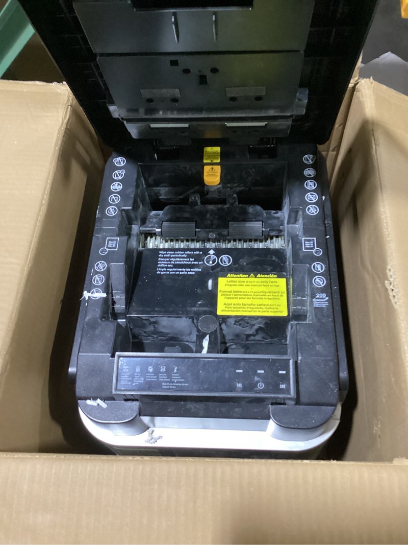 Condition photo showing As Is for Amazon Basics 200-Sheet Auto Feed Cross Cut Paper Shredder with Pullout Basket, Black 200 Sheet Black