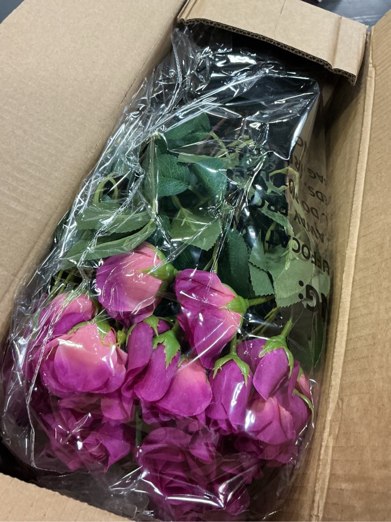 Condition photo showing New/Like New for 2 set of artificial rose topiary trees - faux silk flower potted plant, uv resistant fake outdoor rose bush for front door, farmhouse, porch, garden decor (rose red)
