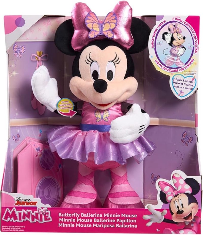 Just Play Minnie Disney Junior Mouse Sing and Dance Butterfly Ballerina Lights and Sounds Plush, Sings Just Like a Butterfly, Kids Toys for Ages 3 Up
