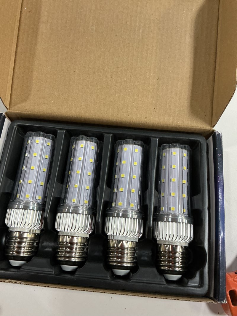 Condition photo showing New/Like New for E26 LED Bulb,20W LED Corn Light Bulb 150W Equivalent 6000K Daylight White 2000LM Non-dimmable Flicker Free Ceiling Fan LED Corn Bulb for Indoor Outdoor Home Garage, 4-Pack (Daylight White) E26 6000k