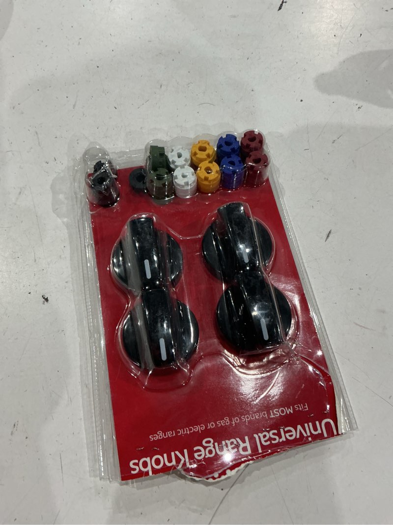 Condition photo showing As Is for universal gas and electric range black knob kit (4-pack)
