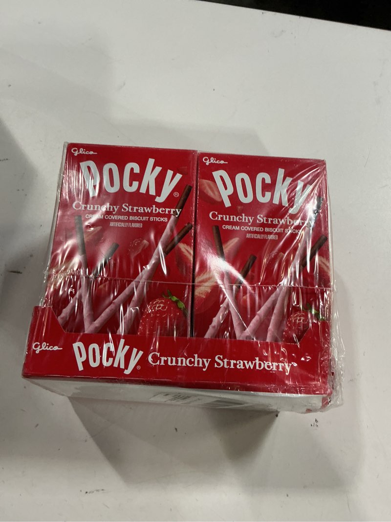 Condition photo showing Good Condition for (Best if used by 04-sep-2025)Glico Pocky Crunchy Strawberry Cream Covered Cocoa Biscuit Sticks, Artificially Flavored, 1.79 Ounces (Pack of 10)