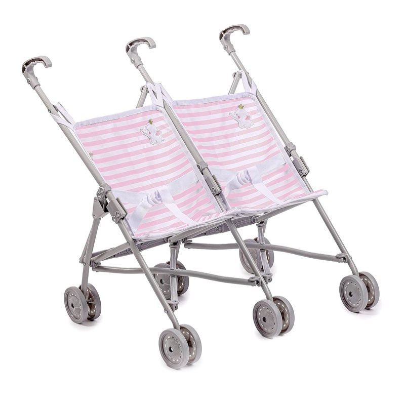 JC Toys Berenguer Boutique Twin Umbrella Baby Doll Stroller Elephant Theme Pink Ages 2 +