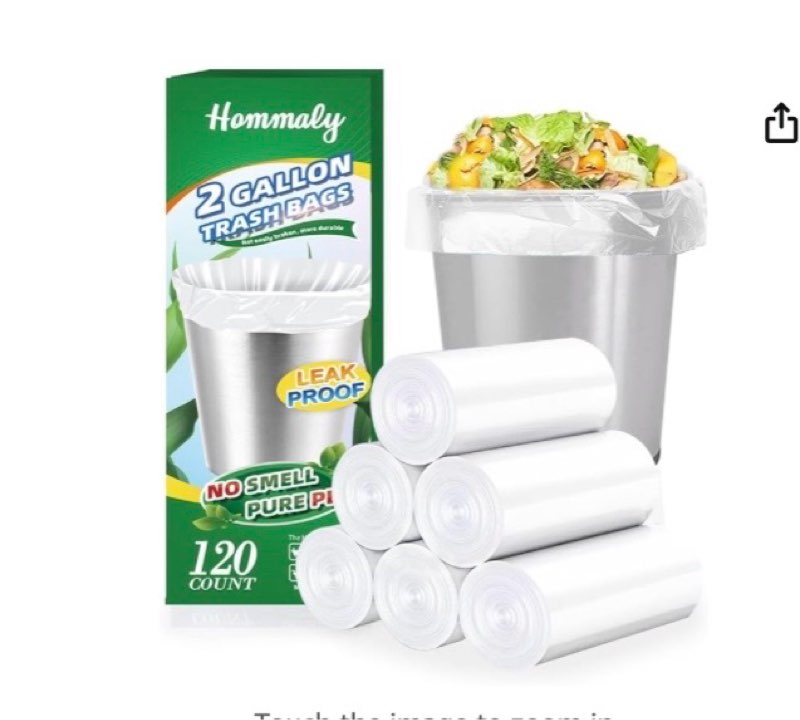 hommaly 2 gallon (1.8-2 gal)120 pcs small clear trash bags, strong 1.8 gallon garbage bags, bathroom trash can bin liners unscented, mini plastic bags for office, waste basket liner,fit 6,7,8 liters
