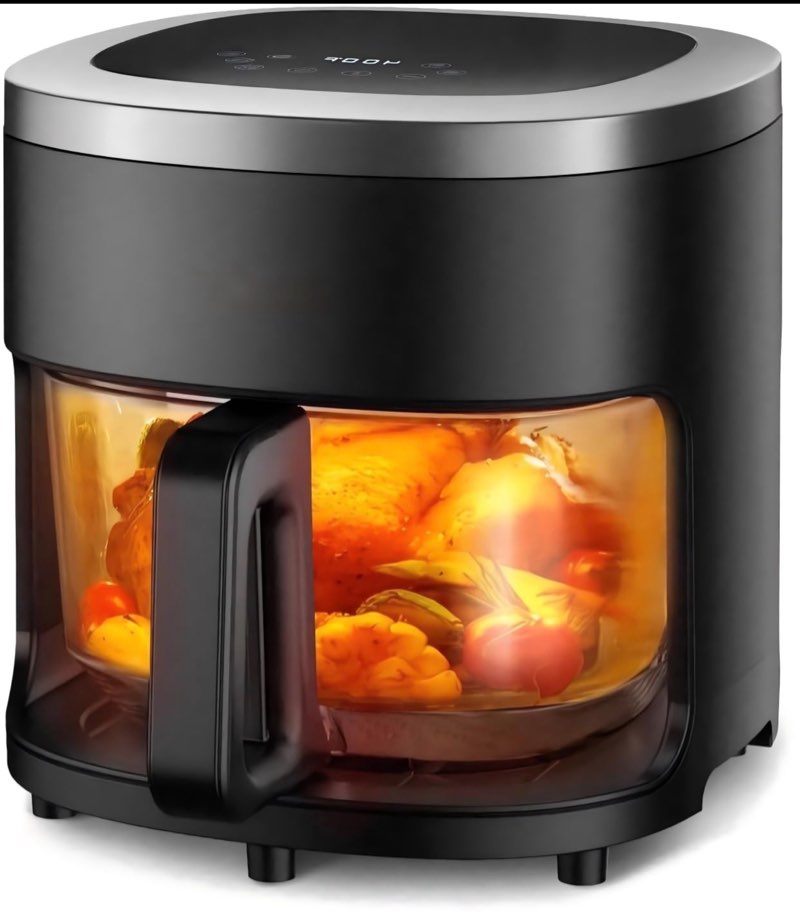 Glass Air Fryer,4.5QT Air Fryer with Viewing Glass Pot, Air Fry, Roast, Reheat, Dehydrate, Air Crisp Technology,Nonstick & Dishwasher Safe Basket,97% Less Oil,Features Digital Timer