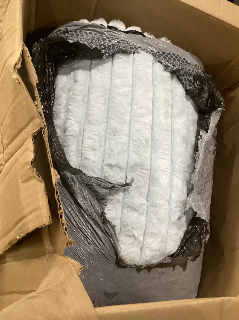 Condition photo showing As Is for smoofy fluffy full size comforter sets 3 pieces - light blue fleece fluffy comforter set, luxury fuzzy full bed set, soft comforter full size all season, heavy faux fur comforter with 2 pillow cases light blue 3 piece-full (79”x90'')