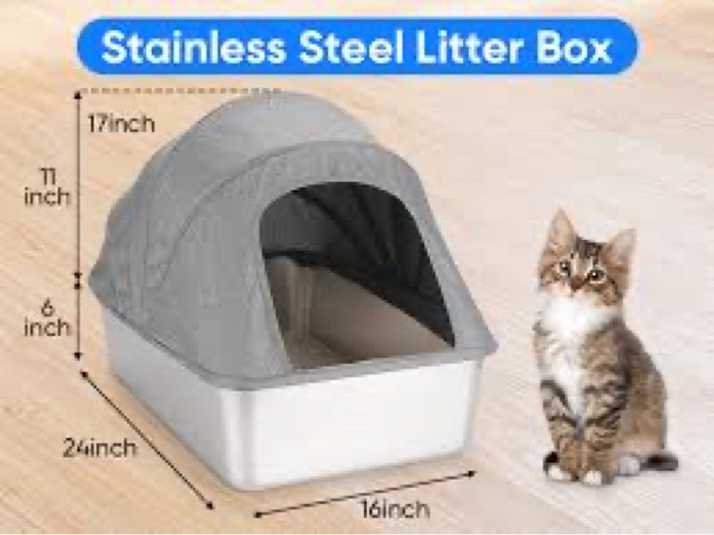 XXXL Stainless Steel Litter Box with Lid, Extra Large 28" Lx20 Dx18.1 H Litter Box for Big Cats, Enclosed Jumbo Metal Litter Boxes with Removable Cover & Footboard, Anti-Leakage,Odorless