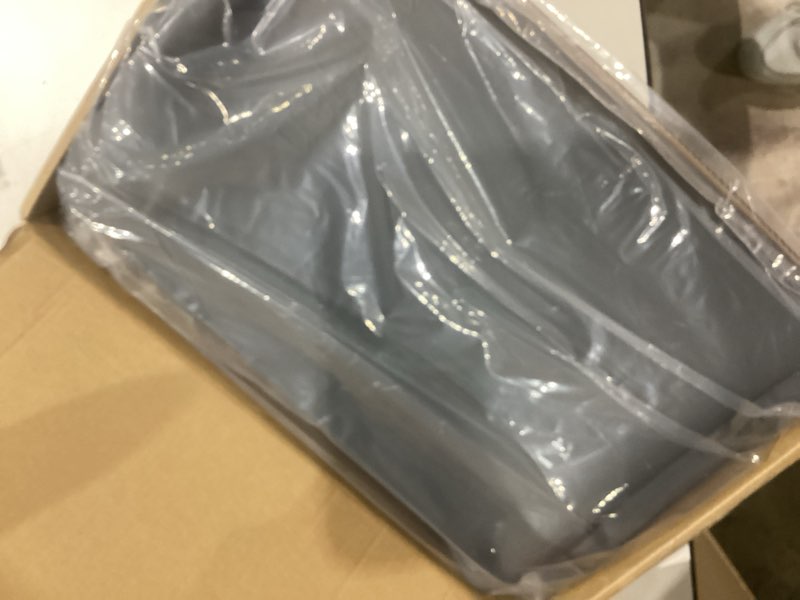 Condition photo showing Good Condition for under sink mat waterproof for 36" cabinet, kitchen rubber mat, holds over 3.3 gallons liquid, carbon cabinets leak protector, bathroom sink line drip tray, gray 35x22.5 inch