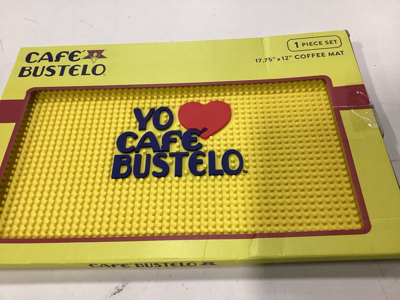 Condition photo showing New/Like New for ( incomplete mat only ) Café Bustelo Coffee Mat – 18” x 12” Non-Slip Barista Mat, Heat-Resistant & Easy-to-Clean Counter Protector for Coffee & Espresso Stations – “I Café Bustelo” Design