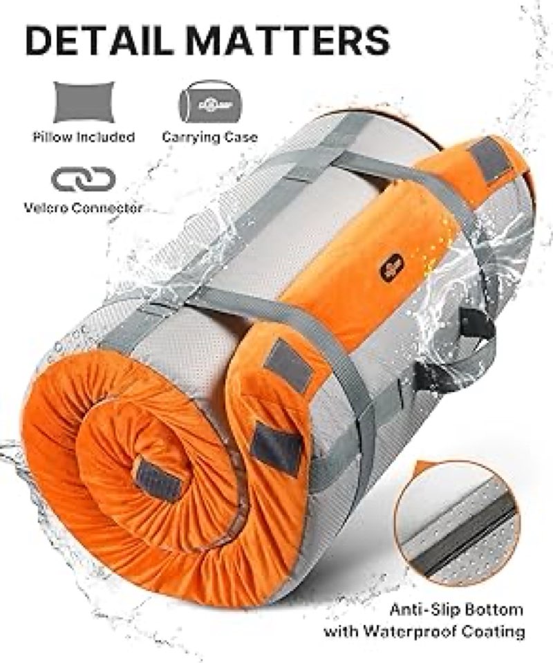 GAIALOOP Memory Foam Futon Mattress Car Camping Bed Glamping Roll Up Mattress, Japanese Floor Sleeping Mat Camp Cot Mattress Pad Travel Guest Adults Side Sleepers