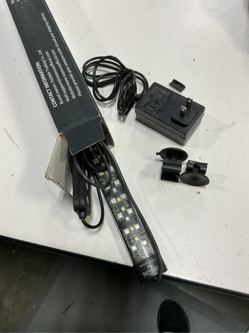 Condition photo showing As Is for seaoura submersible aquarium light for 28 to 54 inch fish tank, 24/7 cycle fish tank light with timer, aquarium plant light with full spectrum+7 single colors, auto on/off, adjustable brightness 26.8 inch length
