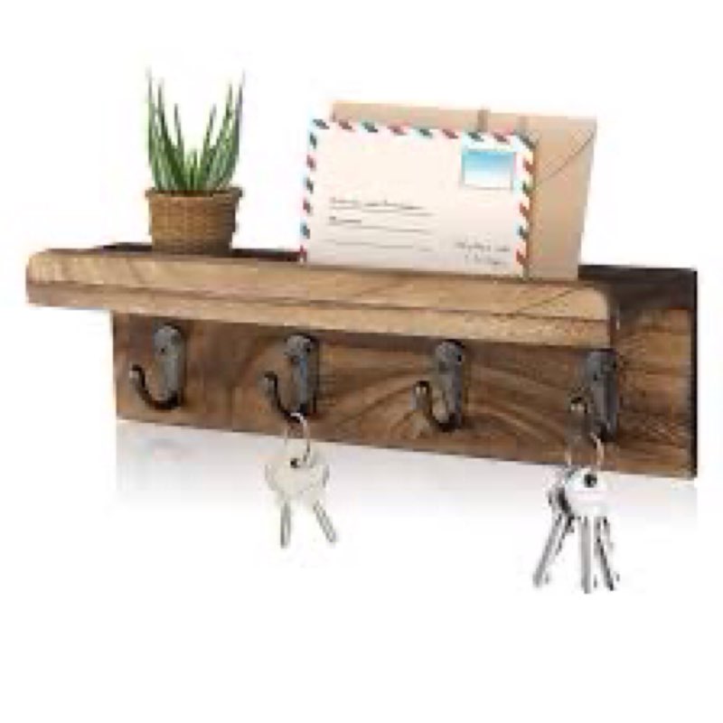 Solid Wood Wall Organizer with Key Hooks