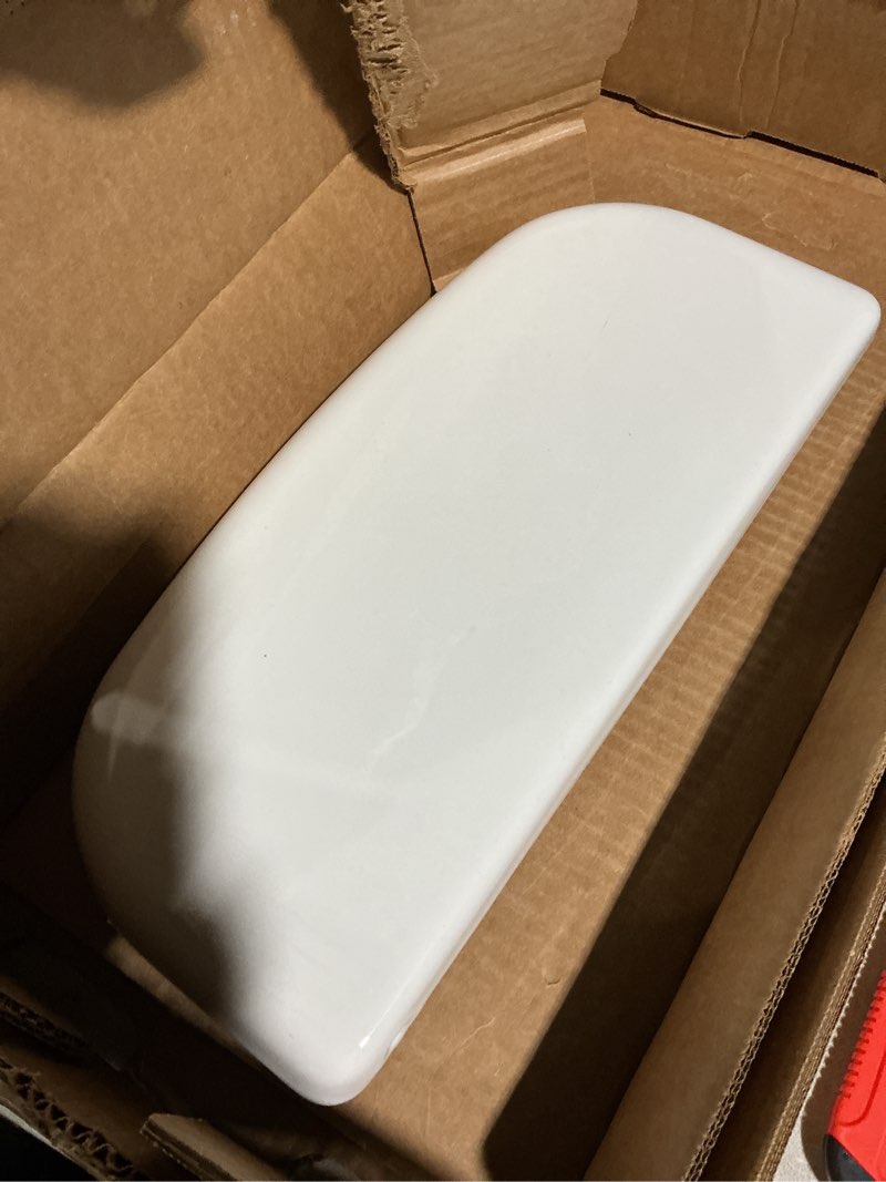 Condition photo showing As Is for KOHLER K-84537-0 Toilet Tank Lid, 16.83"L x 7.75"W, Works with KOHLER toilet tank models: 404515, 404555, 84537, 8721, 8734, and 978734.