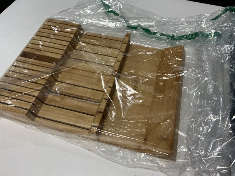 Condition photo showing Good Condition for Utoplike in-Drawer Knife Block Bamboo Kitchen Knife Drawer Organizer, Handle Steak Knife Holder Without Knives, Fit for 12 Knives and 1 Sharpening Steel (Knives Not Included) 12 Holder
