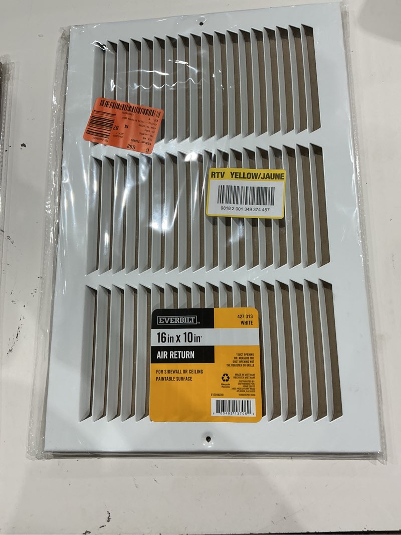 Condition photo showing Good Condition for 16 in. x 10 in. steel return air grille in white