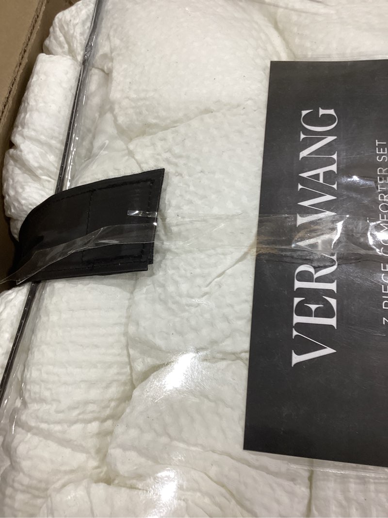 Condition photo showing New/Like New for vera wang - queen comforter set, luxury cotton bedding with matching shams, medium weight & ideal for all seasons (waffle pique queen, white) queen white