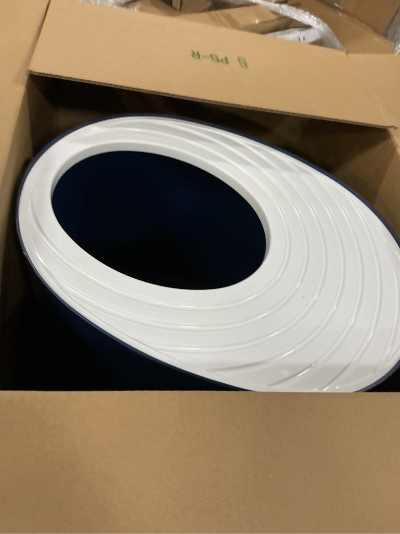 Condition photo showing As Is for IRIS USA Cat Litter Box, Large Top Entry with Litter Catching Lid and Scoop, Dog Proof, Cat Box Enclosure, Navy/White Top Entry Navy