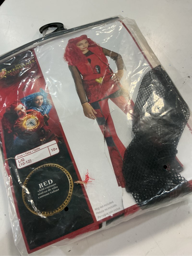 Condition photo showing New/Like New for (size:l/g-10/12)descendants red costume for kids, official disney descendants the rise of red costume jumpsuit, wig not included l (10-12)