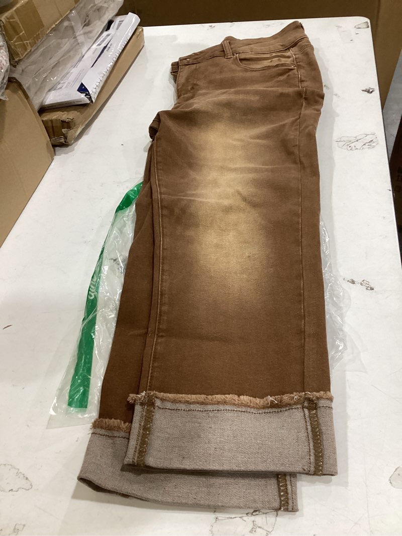Condition photo showing New/Like New for sidefeel women's capri jeans high waisted stretchy roll-up skinny cuffed cropped zimbaplatinum summer capri pants 6 brown