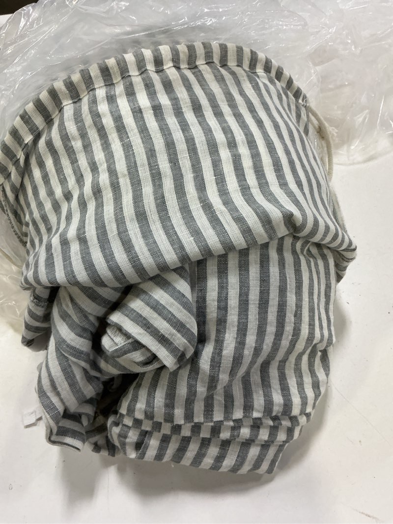 Condition photo showing As Is for quince european linen stripe duvet cover set, full/queen, grey/white stripe