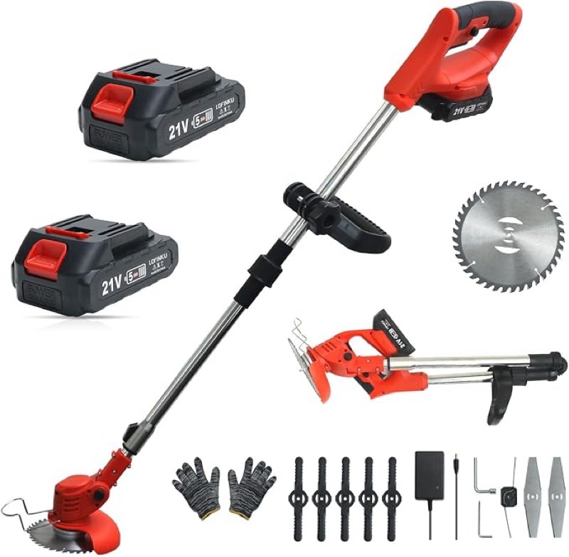cordless weed wacker, 2 batteries, electric weed eater, grass trimmer cordless, weed erimmer gcj-hong-tbm, red