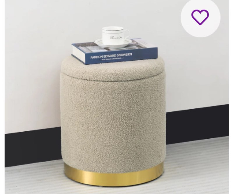 Fur Teddy Fleece Round Ottoman With Stroage