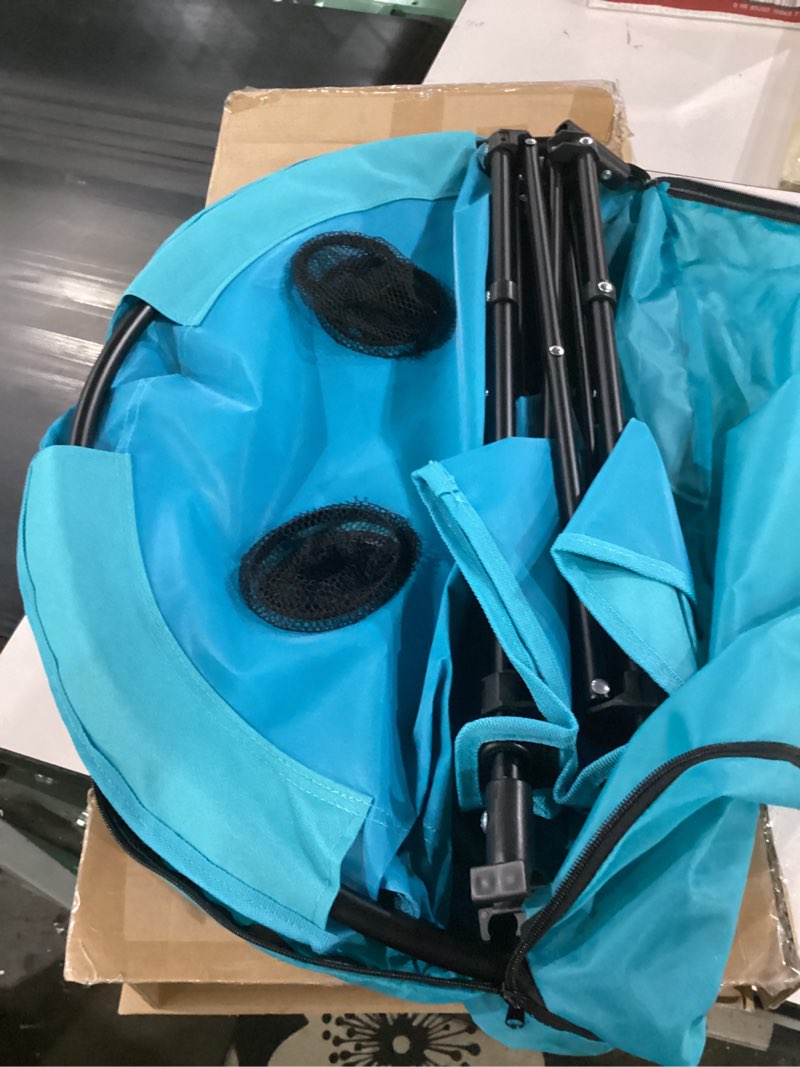 Condition photo showing Good Condition for villey folding camping table, lightweight double-layer round table with 4 cup holders and carry bag, portable beach table for camp, travel, fishing, outdoor activities, blue