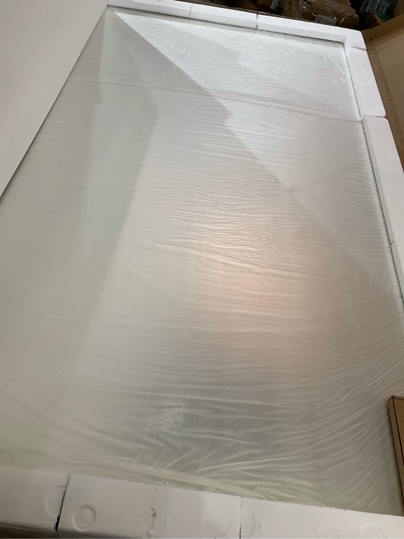Condition photo showing Good Condition for 66x40 inch black metal framed bathrrom mirror for wall, large black matte rounded rectangle bathroom vanity mirror, anti-rust, shatterproof, hangs horizontally or vertically 66"l x 40"w black