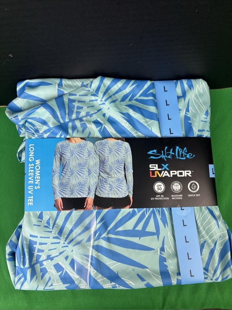 salt life women's long sleeve uv tee size large light blue