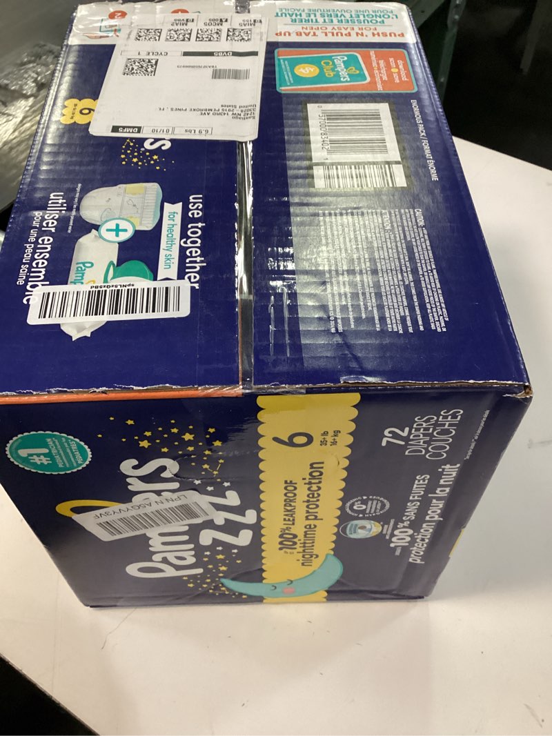 Condition photo showing New/Like New for Pampers ZZZ Overnight Diapers, Size 6 (35+ lbs), 72 Count, Nighttime Protection Disposable Baby Diaper, Night Time Leak and Skin Protection Size 6 72