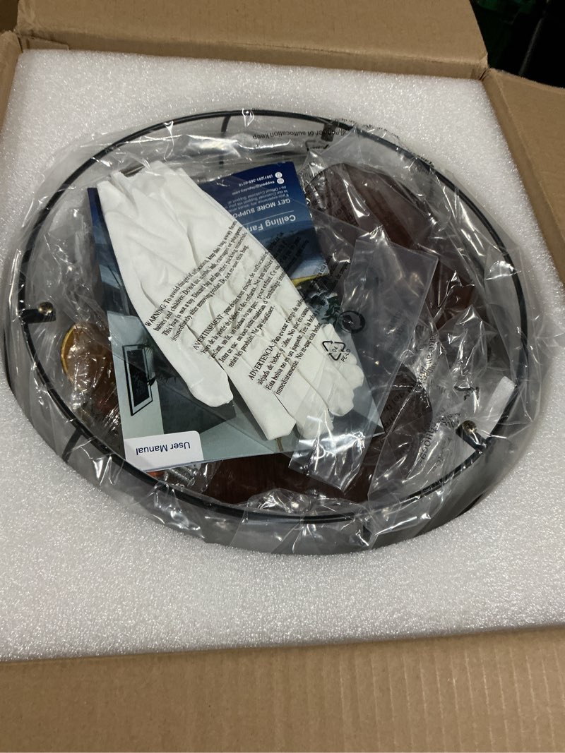 Condition photo showing Good Condition for Depuley Oscillating Ceiling Fan with Remote: Black and Walnut Wall Mount Fan Ceiling for Patio - Caged Outdoor Wall Fan for Indoor Bedroom Kitchen - 80° Oscillation 100° Adjustable