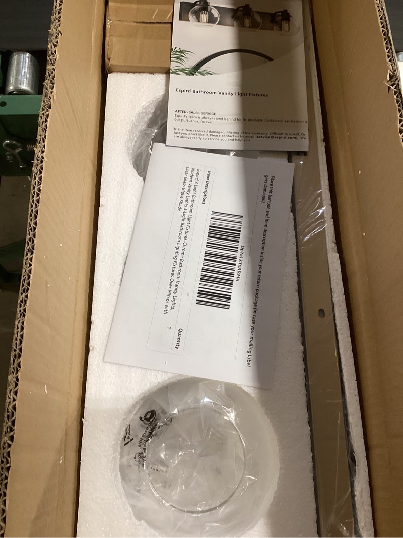Condition photo showing Good Condition for espird 3 light bathroom light fixtures-chrome bathroom vanity lights, modern vanity lights 3-light bathroom lighting fixtures over mirror with clear glass globe shade 3-light polished chrome