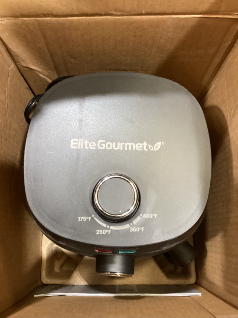 Condition photo showing Good Condition for elite gourmet eaf2305 glass air fryer, 2.4qt capacity, pfas free ceramic coated ceralast™ air fry rack, adjustable temperature 175°f to 400°f, 30-minute timer, 1150-watts, 15 recipes, black 2.4 quart