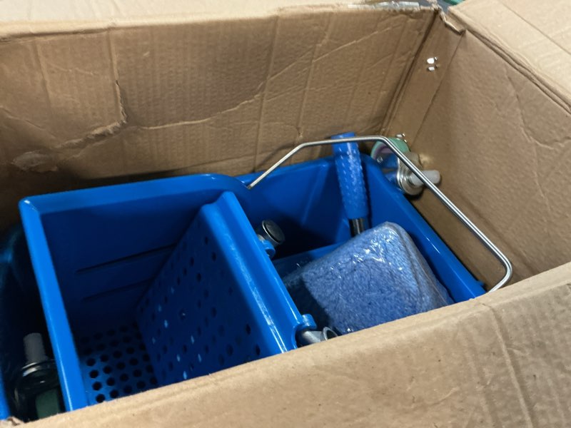 Condition photo showing As Is for Matthew Cleaning 22 Quart Compact Mop Bucket INCL.2 Pack Mop Head with Side Press Wringer On Wheels,Tandem Portable Floor Cleaning Wavebrake,Ideal for Household,Industrial,Restaurant,Janitorial Use Yellow 22 Quart