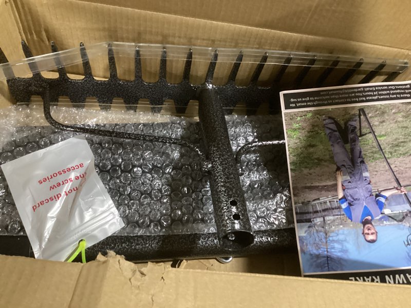 Condition photo showing Good Condition for thatch rakes for lawns, heavy duty metal garden rake with 17 prongs, adjustable yard rock rake for gardening loosening soil, long handle 60 inches