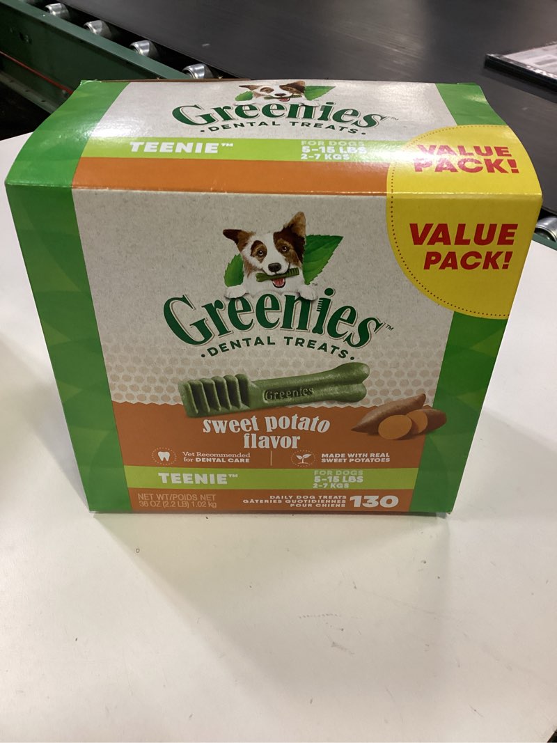 Condition photo showing New/Like New for Greenies Dog Treats Veterinarian-Recommended Natural Dental Treats for Dogs, Teenie Size, Sweet Potato Flavor, 36 oz. Pack, 130 Count Sweet Potato 130 Count (Pack of 1)