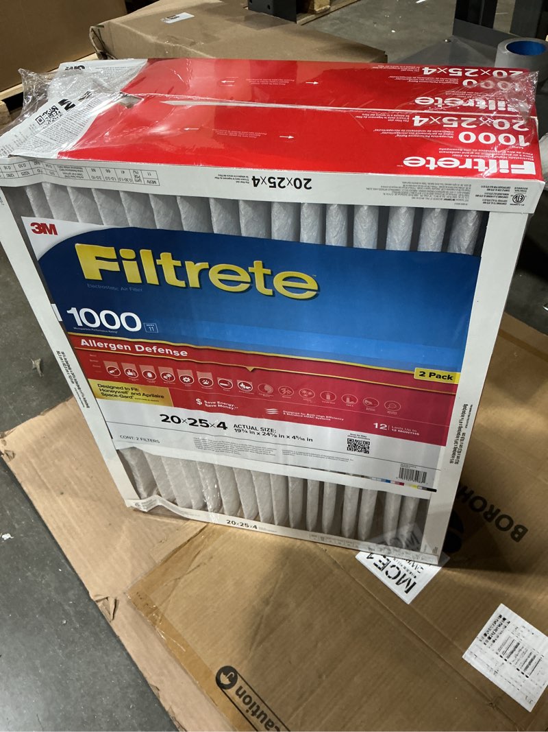 Condition photo showing Good Condition for filtrete 20x25x4, ac furnace air filter, mpr 1000 dp, micro allergen defense deep pleat, 2-pack (actual dimensions 19.88 x 24.63 x 4.31) 19.9" x 24.6" x 4.3" mpr 1000